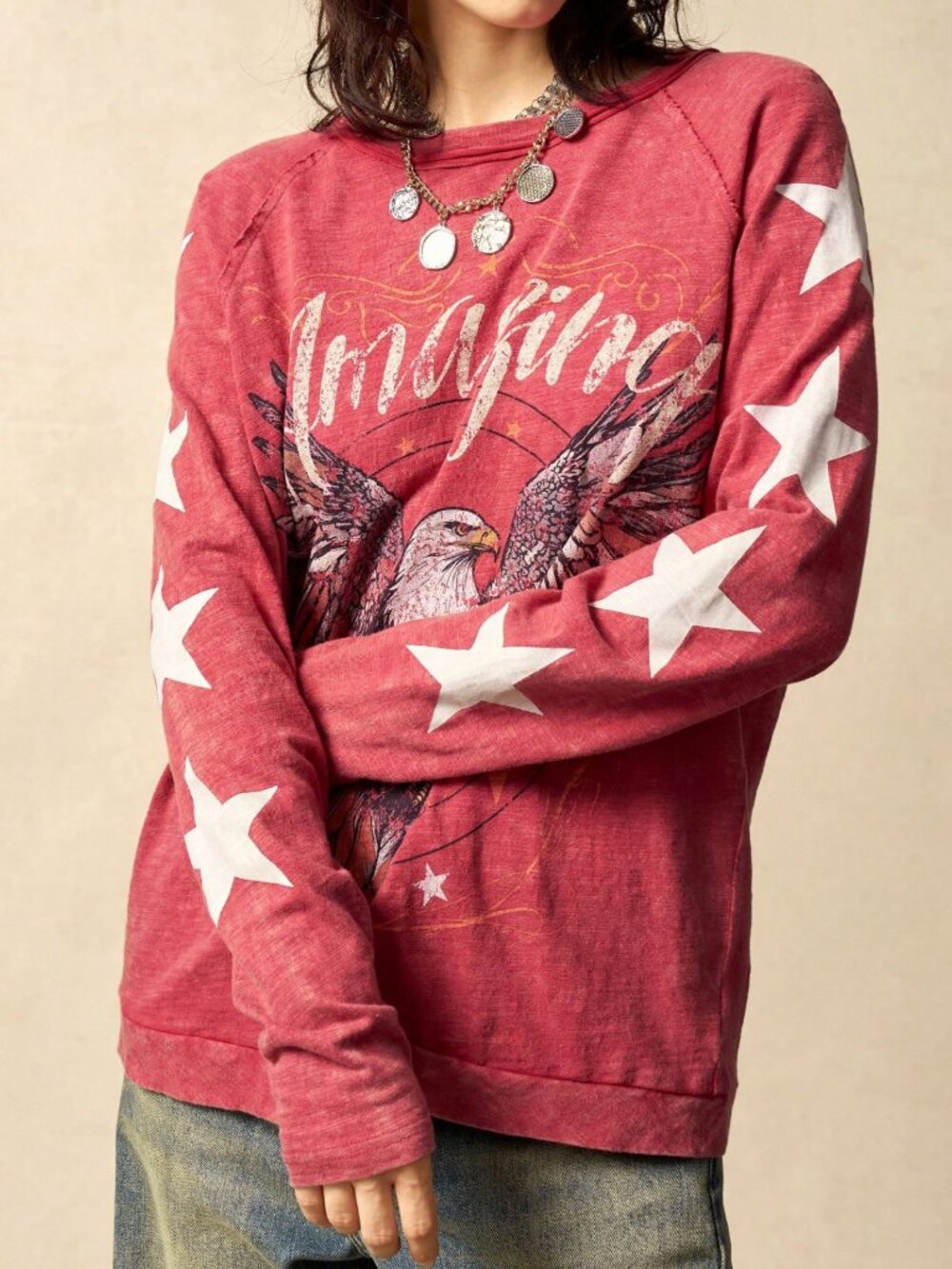 BOUTIQUE HIPPEE HARVEST AMAZING EAGLE STAR LONG SLEEVE TEE